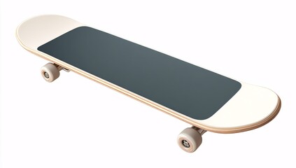 3D rendering of a skateboard deck with grip tape, isolated on a white background.