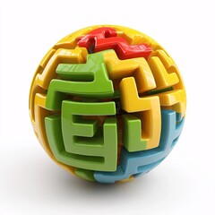3D rendered maze ball puzzle, isolated on a white background with cartoon plastic style.