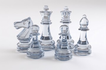 Chess puzzle pieces in 3D, set against a white background with plastic design.