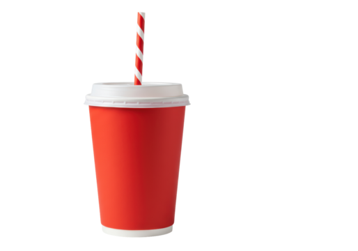 Isolated Red Paper Cup with Straw