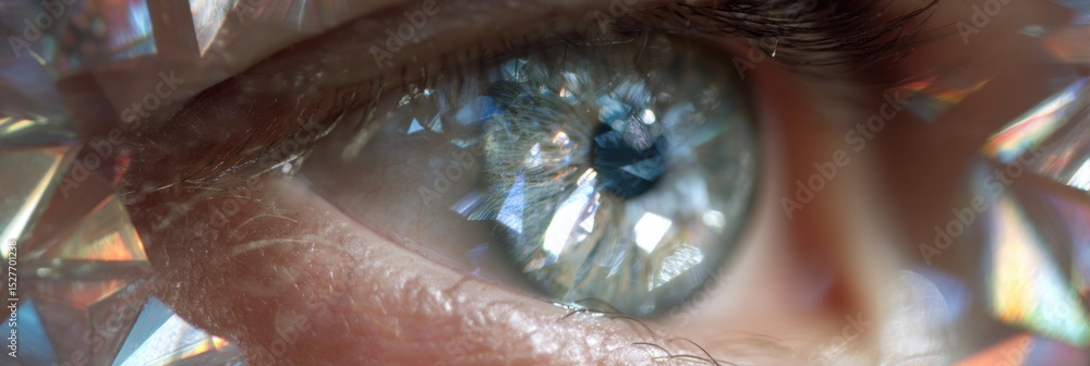 Aufkleber close-up view of an eye observed through a kaleidoscope lens revealing abstract patterns and colors