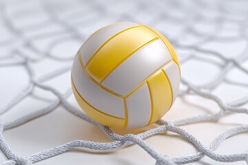 Water polo ball and net in 3D, placed on a white surface, featuring a vibrant plastic design.