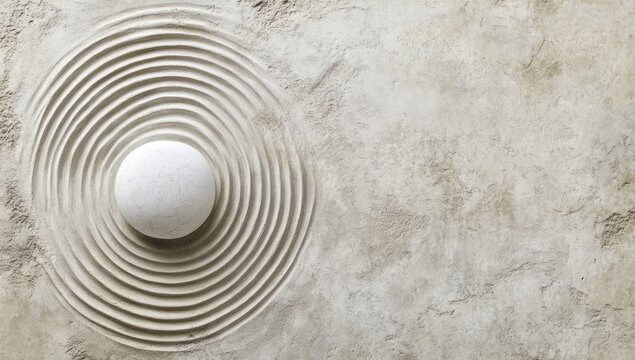 Zen garden with white stone, concentric circles on light beige surface - Powered by Adobe