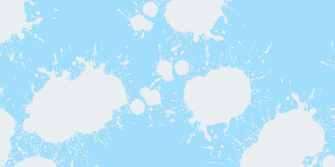 Dynamic abstract background features a playful scattering of white paint splatters and smaller speckles across a soothing light blue canvas.
