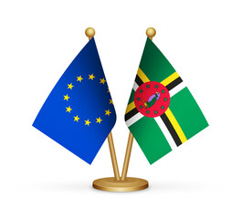 EU European Union and Dominica flags mockup 3d illustration. Versus table flags of European Union and Dominica transparent png