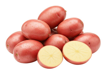 Isolated Red Potatoes with Cut Half on White Background