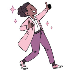 Happy African American Woman Giving Thumbs Up with Sparkles Illustration