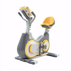 3D rendered exercise bike, set against a white surface with plastic design.