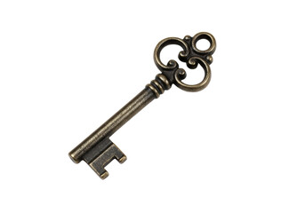 Isolated Ornate Antique Key with Intricate Design