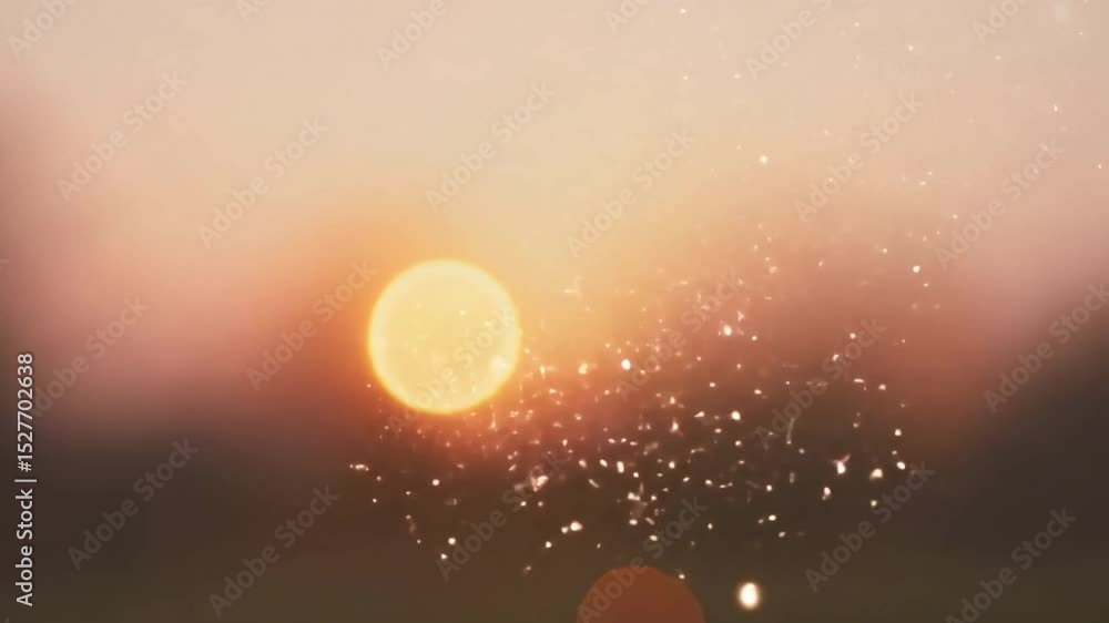 Aufkleber serene sunset glow with soft bokeh and sparkling particles creates tranquil evening filled with warm