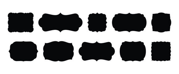 Set of black curvy frame clipart elements