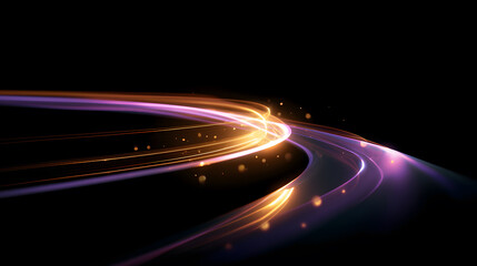 A mesmerizing display of radiant trails, curves, and sparks, illuminated against a deep black expanse, evokes speed, dynamism, and futuristic concepts.