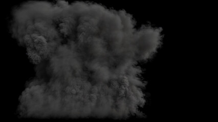 End of dense Smoke dissipation of Huge ground Explosion on a black background