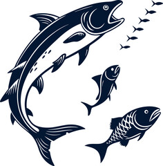set of fish silhouette with white background 