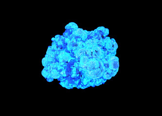 Isolated Dense billowing intense Blue Cloud of a Large Magical Blast on a black Background