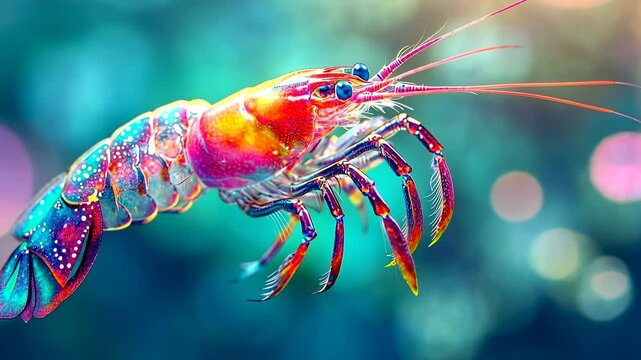 Vibrant colorful shrimp in focus