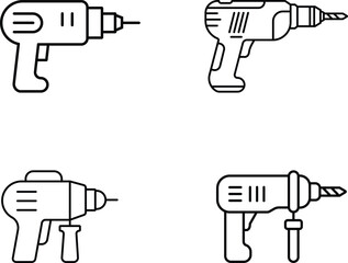 Minimalist Line Art Illustrations of Four Distinct Power Drills