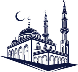 silhouette of mosque with white background 