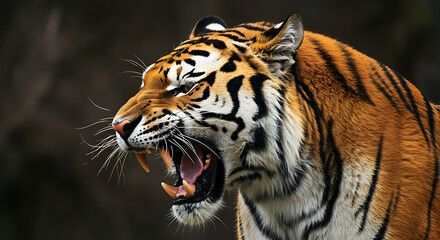 Naklejka premium Majestic Tiger Roaring A Powerful Wildlife Portrait