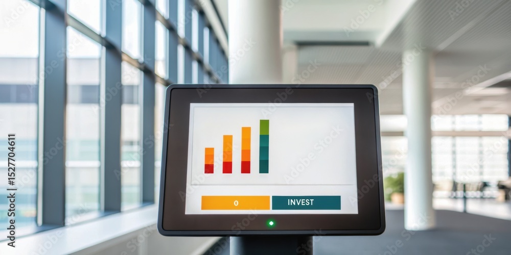 Aufkleber digital screen displaying investment data in a modern office setting.