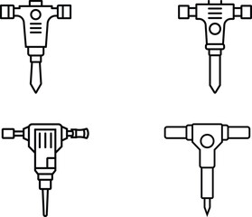Minimalist Line Art Set of Four Distinct Jackhammer Illustrations