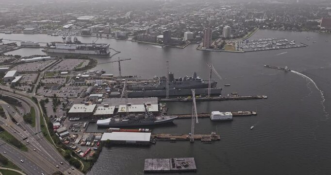 Norfolk Virginia Aerial v61 birds eye view fly around Washington Point capturing Ligon Street Yard with Navy ships undergoes maintenance and repair - Shot with Mavic 3 Pro Cine - Sept 30th 2023