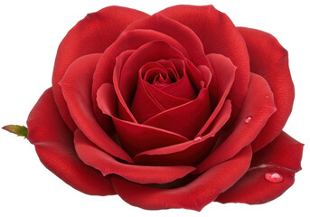 Isolated Velvet Red Rose with Water Droplets on Petals