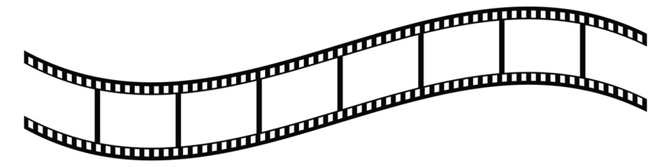 Film strip icon vector. Curved film strip icon. Film Strip on isolated white background. Cinema reel. Old white and black film tapes of 35mm. Vector illustration.