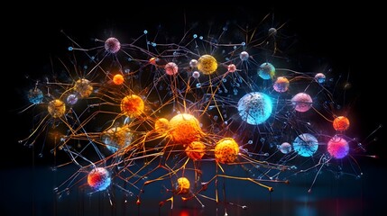 Close-up of abstract neurons with vibrant colors, A close-up of abstract neurons with vibrant colors, showing intricate branches and glowing connections on a blurred background