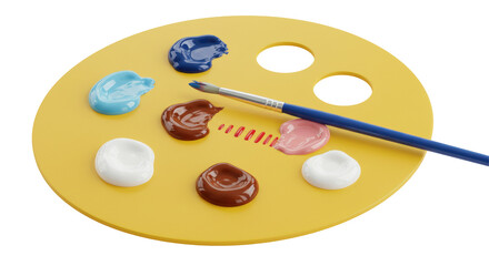 Isolated Artist's Palette with Paint and Brush