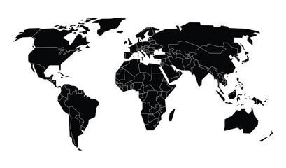 Black Flat World Map Per Country Design