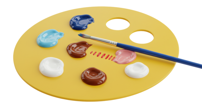Isolated Artist's Palette with Paint and Brush