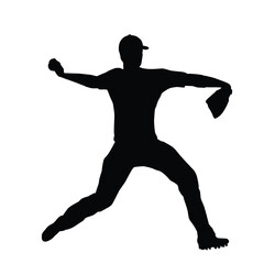 Silhouette of a Baseball Player Throwing a Pitch in Action Pose