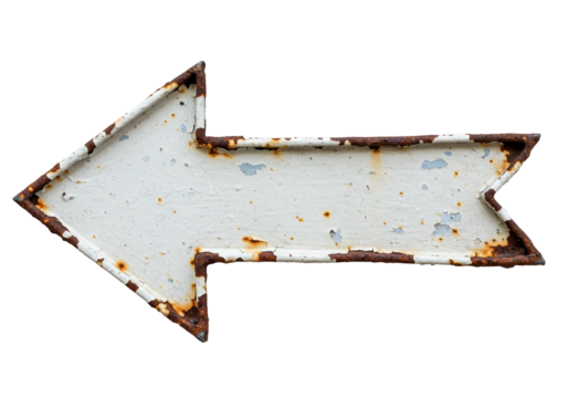 Isolated Distressed White Rusty Arrow Pointing Left