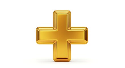 Obraz premium Golden Plus Sign on White Background