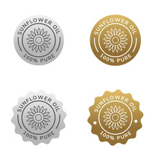 sunflower oil pure label silver and gold color. natural ingredient for cosmetic or beauty product or cooking stuff.
