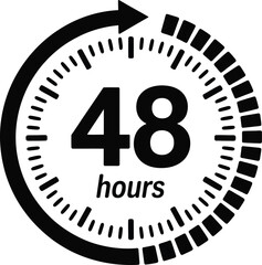 Black And White 48 Hours Icon With Arrow And Tick Marks Isolated