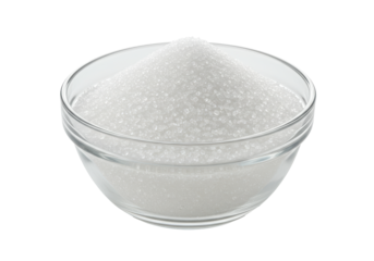 Isolated Refined White Sugar in Glass Bowl
