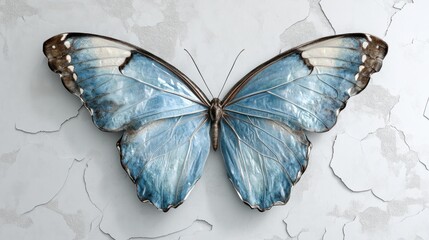 Light-blue butterfly, delicate wings, textured background