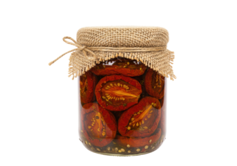 Isolated Jar of Sun Dried Tomatoes with Burlap