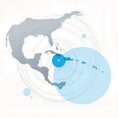 Geometric hurricane tracking map with flat colors and symbols, weather visualization