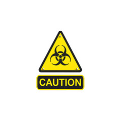 Fototapeta premium Bright yellow caution sign featuring a precise black biohazard symbol and clear “CAUTION” text, isolated on white background with minimal shadows