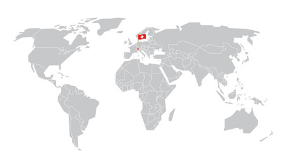 Switzerland Located On Simple World Map Flag
