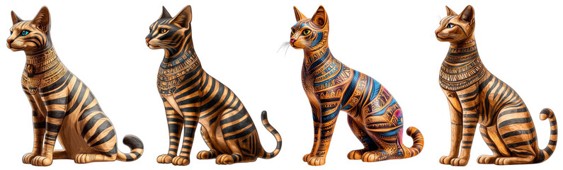 egyptian cat statues set on white background