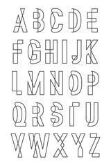 Minimalist vector alphabet in linear monoline style. Stylish geometric uppercase letters with thin outlines and creative shapes.