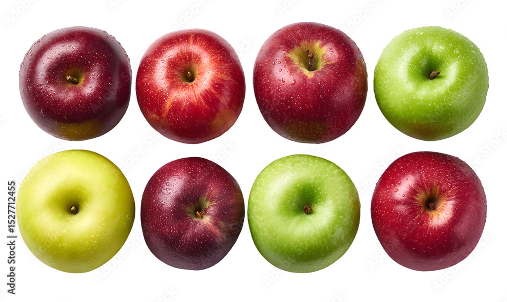 Poster top view of various apple isolated on transparent background