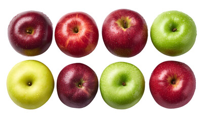 Top view of various apple isolated on transparent background