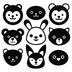 Cute Animal Faces Collection Cat Rabbit Bear