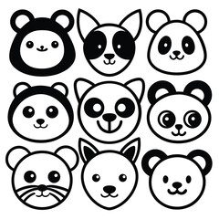 Cute Cartoon Animal Faces Cat Rabbit Panda