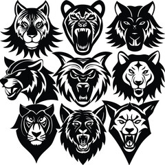 Wild Animal Head Illustrations Lion Bear Wolf